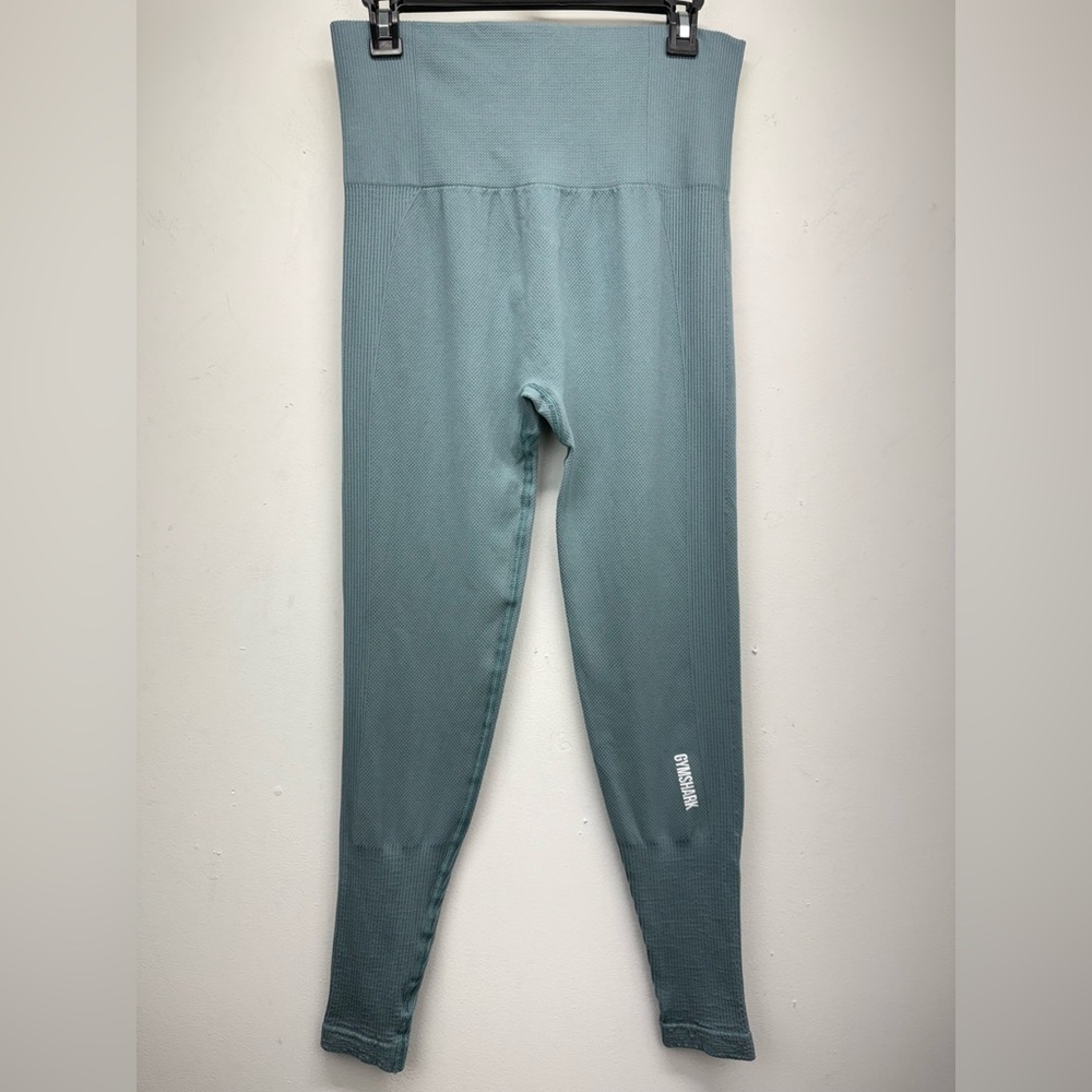 Gymshark size Large Women's Power Down Blue Seamless High Rise Ribbed Leggings